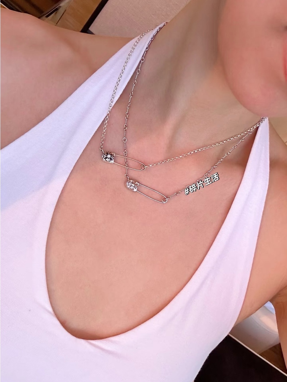 Chrome Heart White gold Safety Pin Necklace SUPER RARE